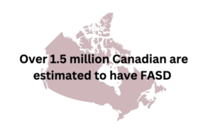 Outline of Canada overlaid with text "Over 1.5 million Canadians are estimated to have FASD"