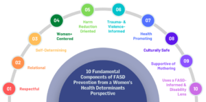 Illustration of the 10 fundamental components of FASD prevention from a women’s health determinants perspective