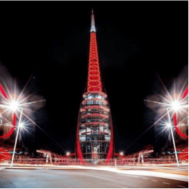 Bell Tower in Perth, Australia lit up red for FASD Awareness Day