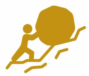 Icon of a man pushing a big boulder up a hill