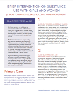 Cover page of Brief Intervention on Substance Use with Girls and Women document