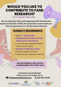 New Brunswick youths diagnosed with FASD call to research poster (English)