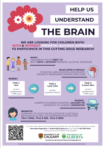 Help us understand the brain. We are looking for children with and without PAE to participate in this cutting edge research done by the university of Calgary and the university of Alberta