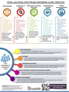An infographic describing the process of referral to FASD diagnosis.